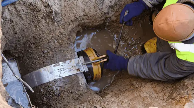 Technician performing underground drainage repair for foundation protection and gutter systems in Oakland, CA